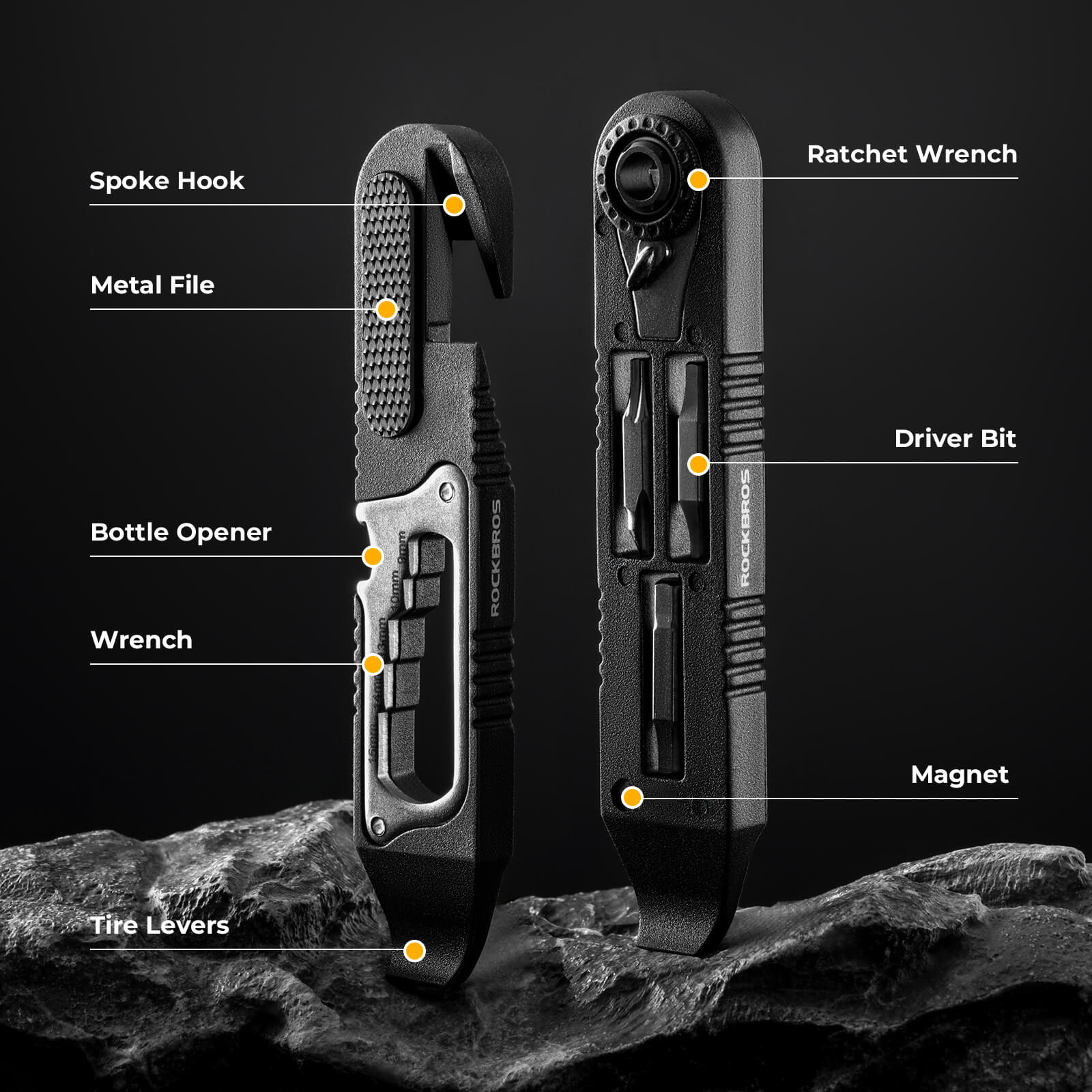 ROCKBROS Bike Bicycle Tire Lever Portable Multi-function Hex Wrench Spoke Hook Tool Kit - Image 4