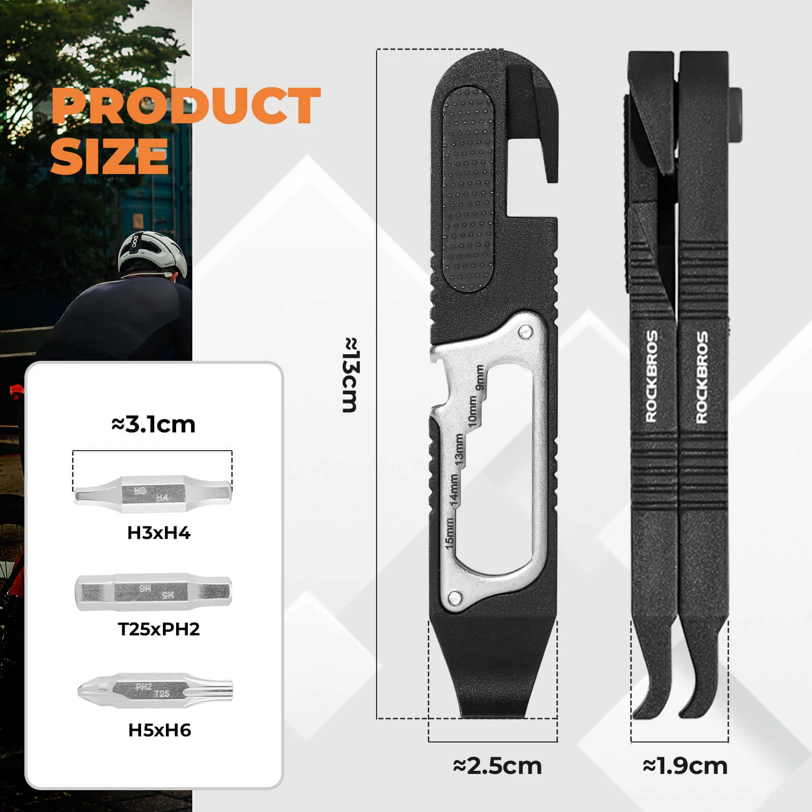 ROCKBROS Bike Bicycle Tire Lever Portable Multi-function Hex Wrench Spoke Hook Tool Kit - Image 5
