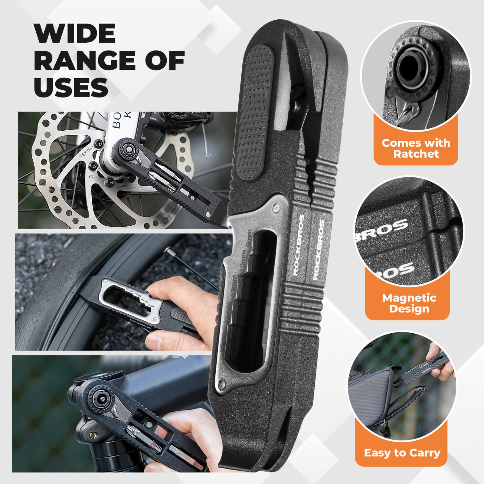 ROCKBROS Bike Bicycle Tire Lever Portable Multi-function Hex Wrench Spoke Hook Tool Kit - Image 7
