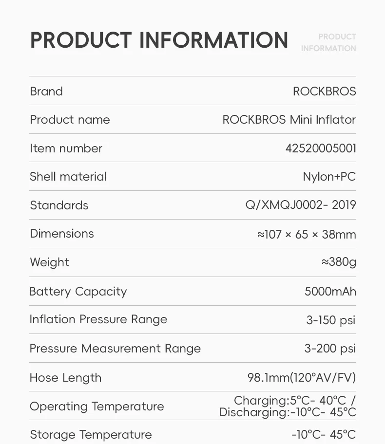 ROCKBROS Electric Bike Tire Pump Portable Motorcycle Bicycle Tyre Air Inflator 150PSI - Image 13