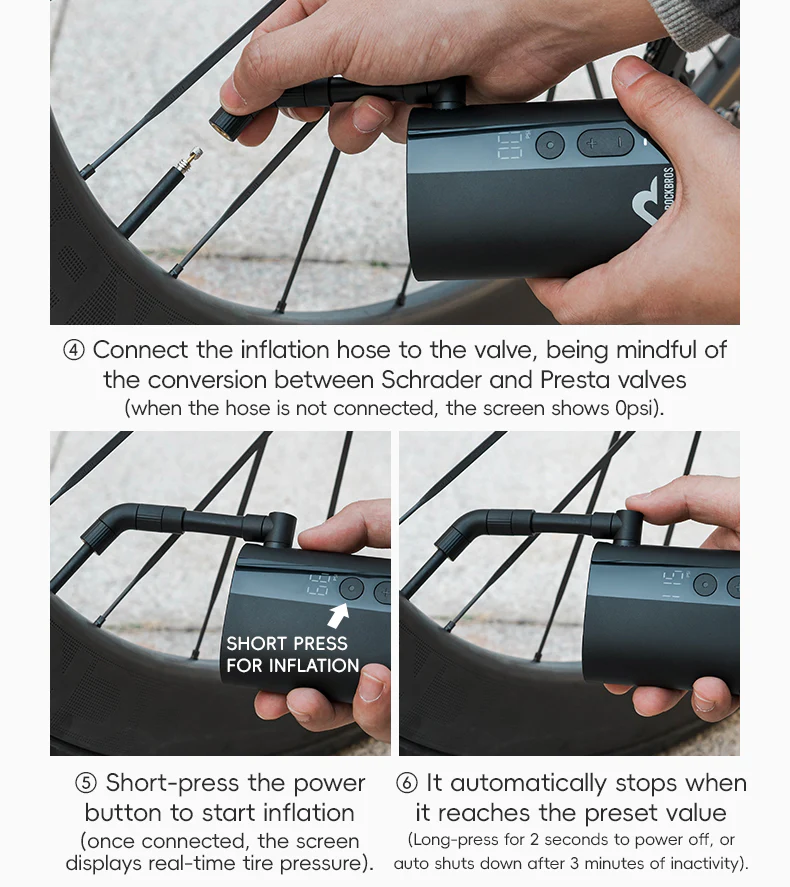 ROCKBROS Electric Bike Tire Pump Portable Motorcycle Bicycle Tyre Air Inflator 150PSI - Image 17