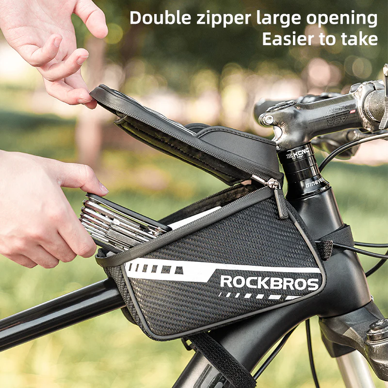 ROCKBROS Double Zipper Bike Front Frame Bag: Top Tube Handlebar Phone Holder - Image 3