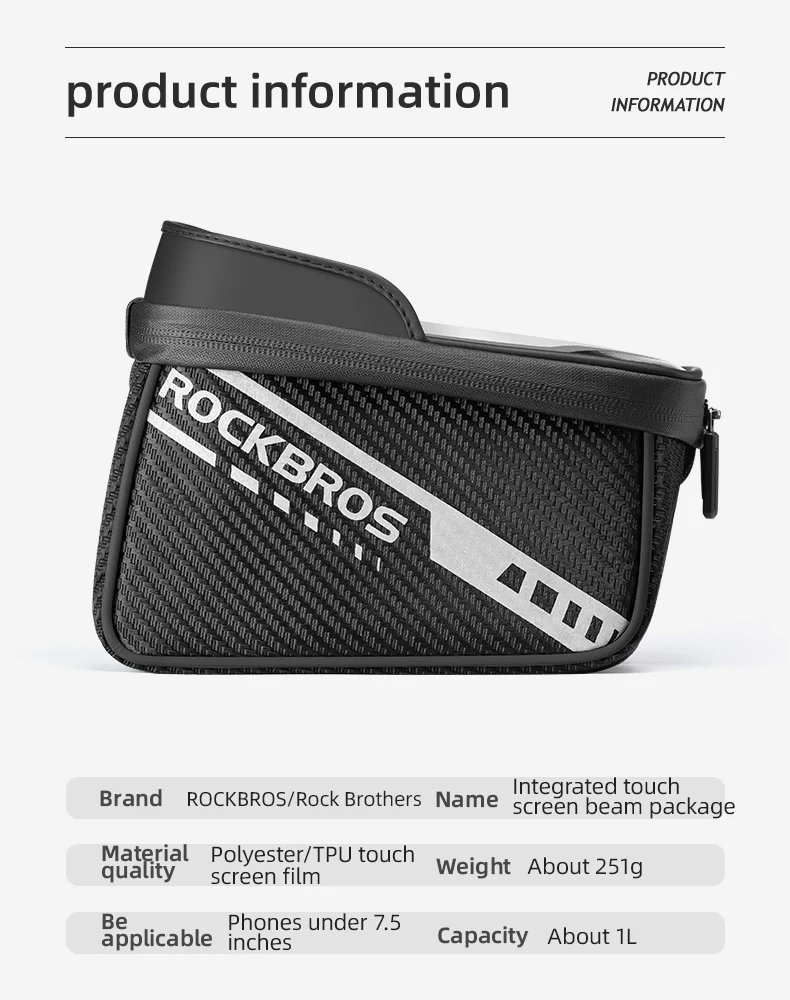 ROCKBROS Double Zipper Bike Front Frame Bag: Top Tube Handlebar Phone Holder - Image 7