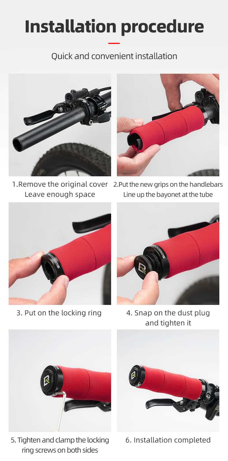 ROCKBROS Bike Grips Shock Absorption Foam Bike Handle Grips Soft Comfortable Non-Slip Double Locked on - Image 11