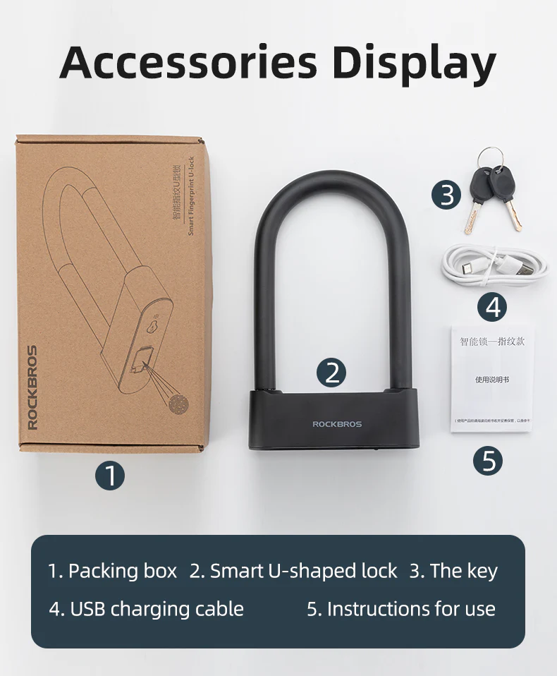 ROCKBROS Bike Lock Smart Fingerprint Key MTB Motor Key USB Repetitive Power Portable - Image 11