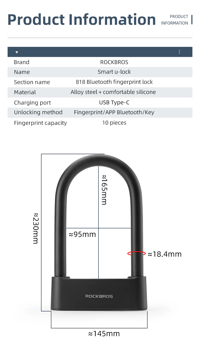 ROCKBROS Bike Lock Smart Fingerprint Key MTB Motor Key USB Repetitive Power Portable - Image 8