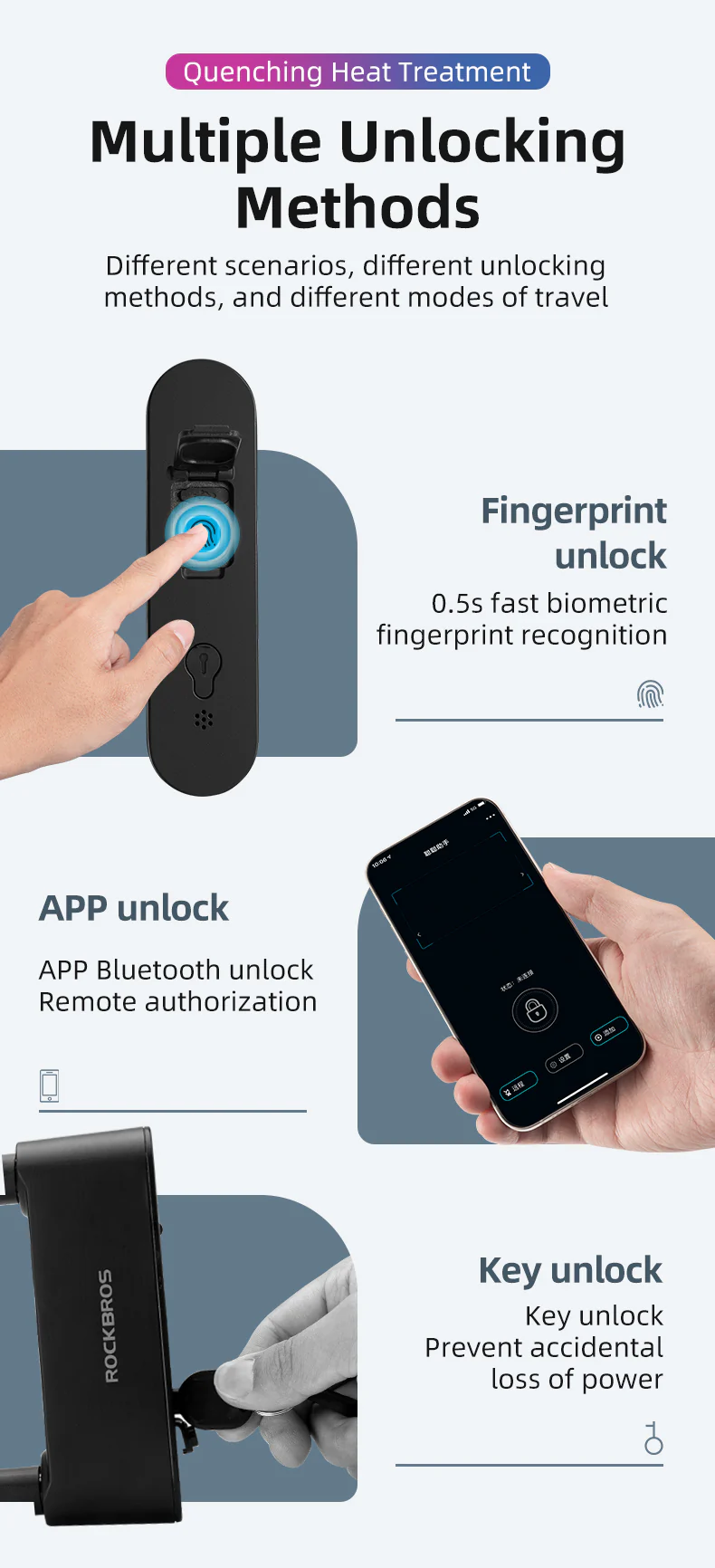 ROCKBROS Bike Lock Smart Fingerprint Key MTB Motor Key USB Repetitive Power Portable - Image 9