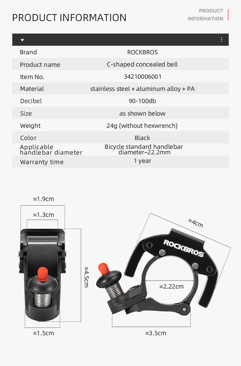 ROCKBROS Bike Bicycle Mini Hidden Bell Loud Sound 100dB Safety Cycling Accessories - Image 14