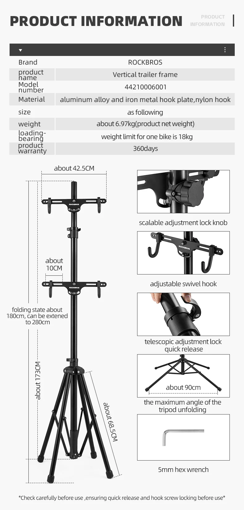 ROCKBROS Bike Stand Bicycle Hanging Storage Rack Adjustable - Image 7