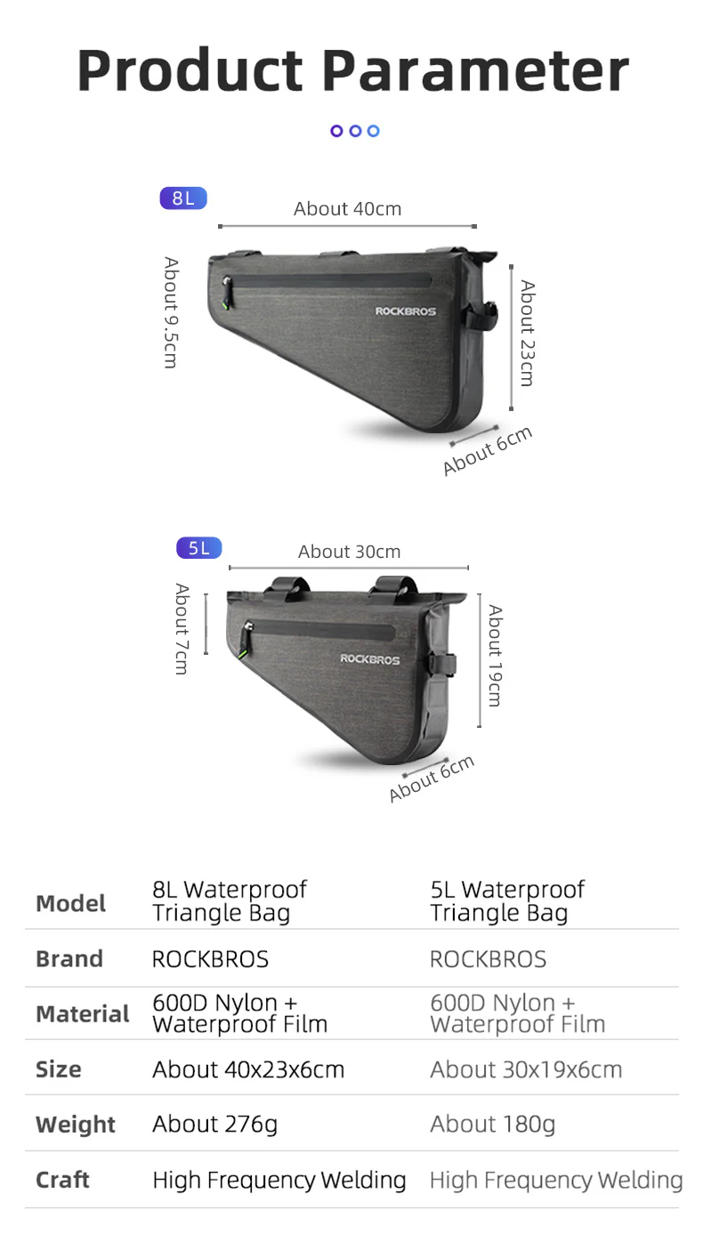 Rockbros- Bike Frame Triangle Large Cycling Bag 5-8L - Image 8