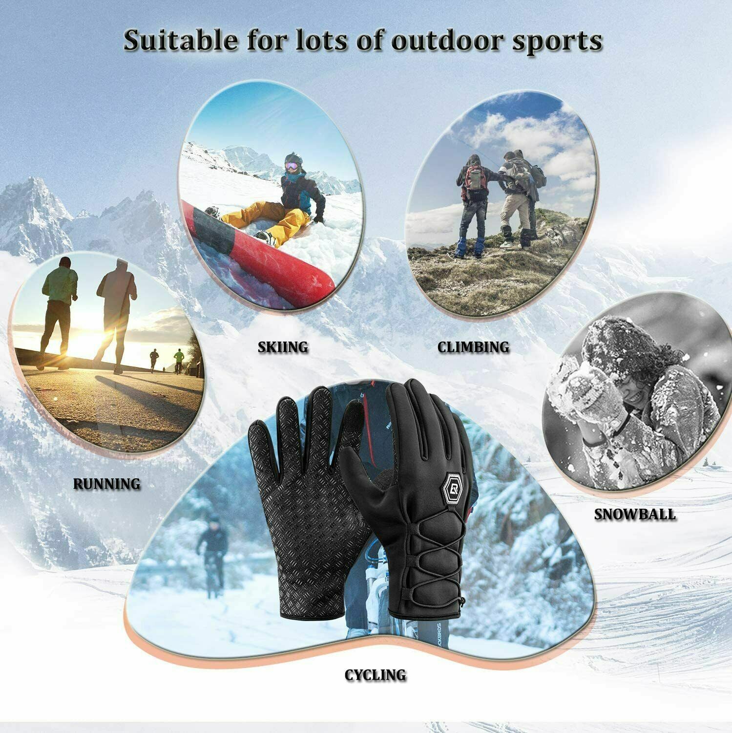 ROCKBROS Cycling Bike Gloves Winter Warm Mittens Touch Screen Windproof Waterproof - Image 3