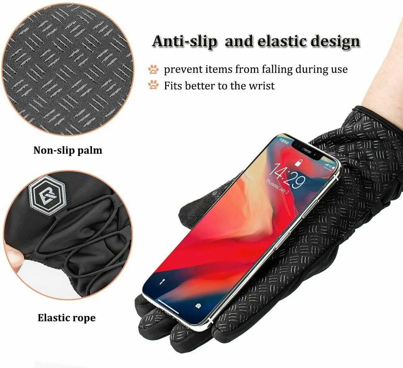 ROCKBROS Cycling Bike Gloves Winter Warm Mittens Touch Screen Windproof Waterproof - Image 4