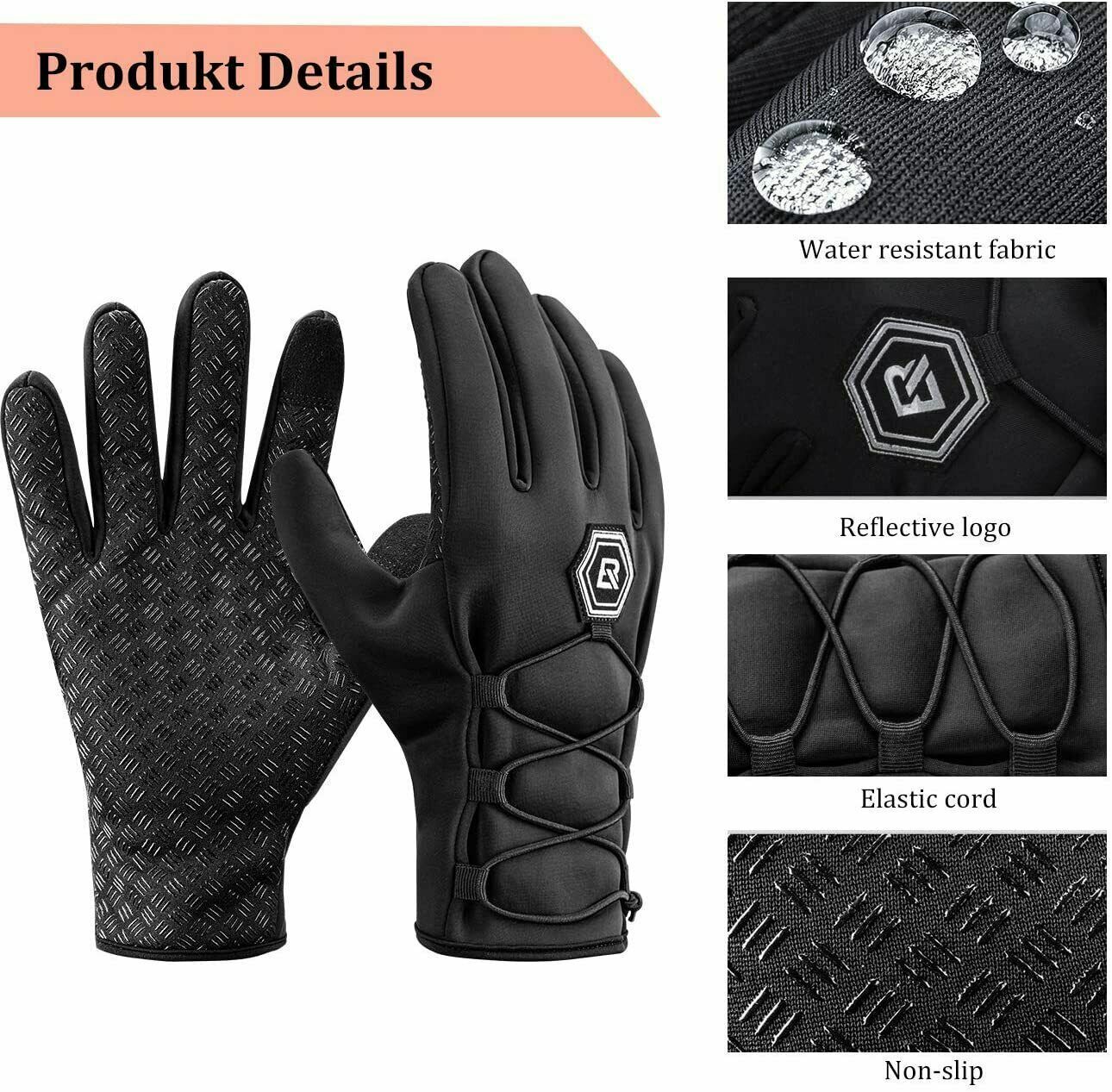 ROCKBROS Cycling Bike Gloves Winter Warm Mittens Touch Screen Windproof Waterproof - Image 6