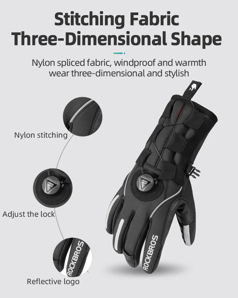 ROCKBROS Ski Cycling Gloves Winter Motorcycle Velvet Thermal Gloves Windproof Touch screen Gloves - Image 10