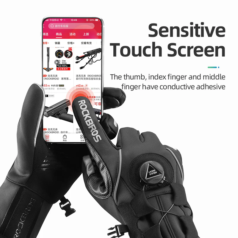 ROCKBROS Ski Cycling Gloves Winter Motorcycle Velvet Thermal Gloves Windproof Touch screen Gloves - Image 4