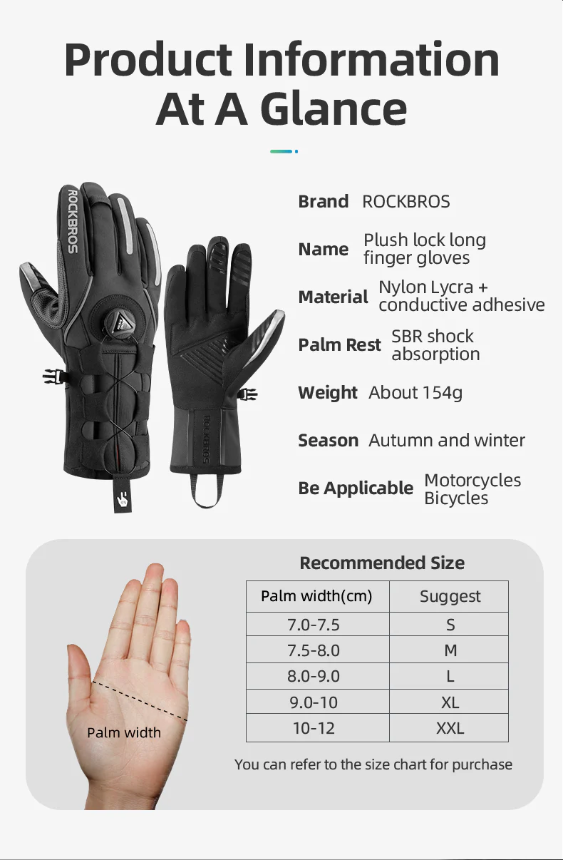 ROCKBROS Ski Cycling Gloves Winter Motorcycle Velvet Thermal Gloves Windproof Touch screen Gloves - Image 9