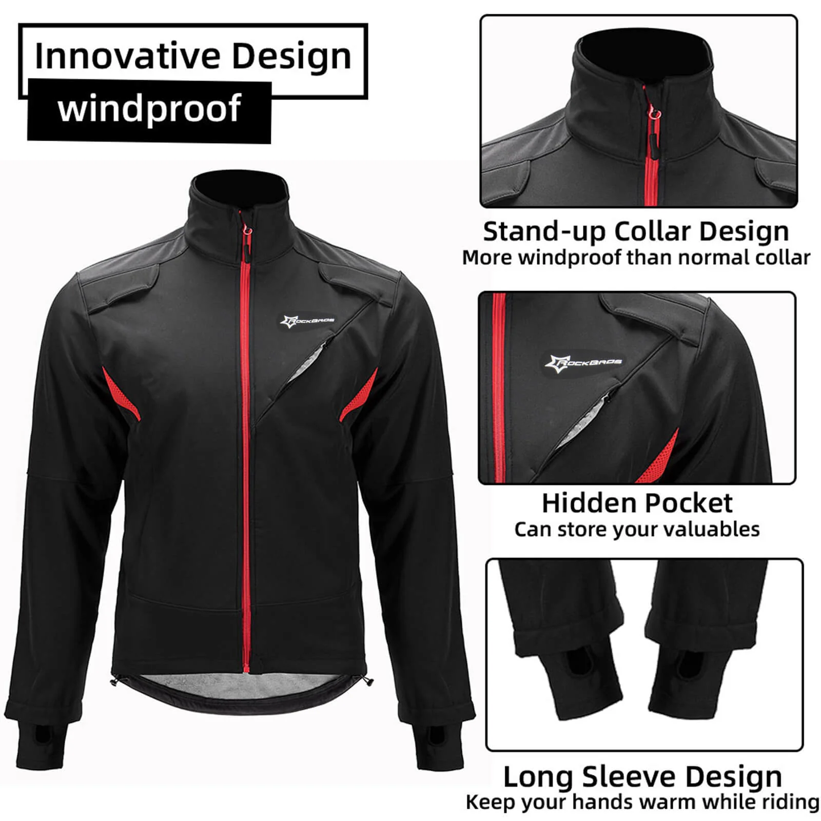 ROCKBROS European Size Men Winter Cycling Jacket Fleece Thermal Warm Windproof Water-Resistant - Image 3