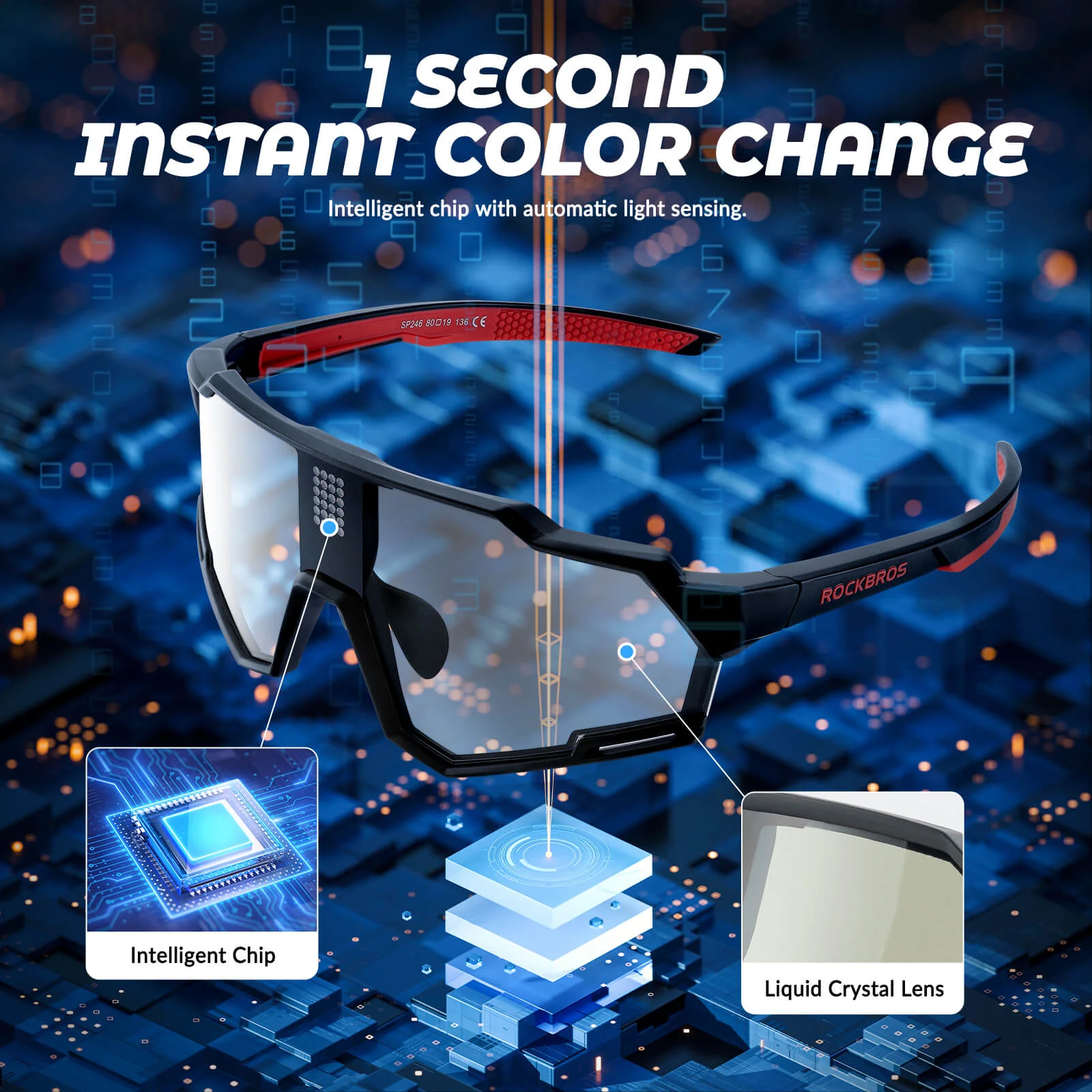 ROCKBROS Cycling Photochromic Electronic Colour Changing Sunglasses Clear - Image 4