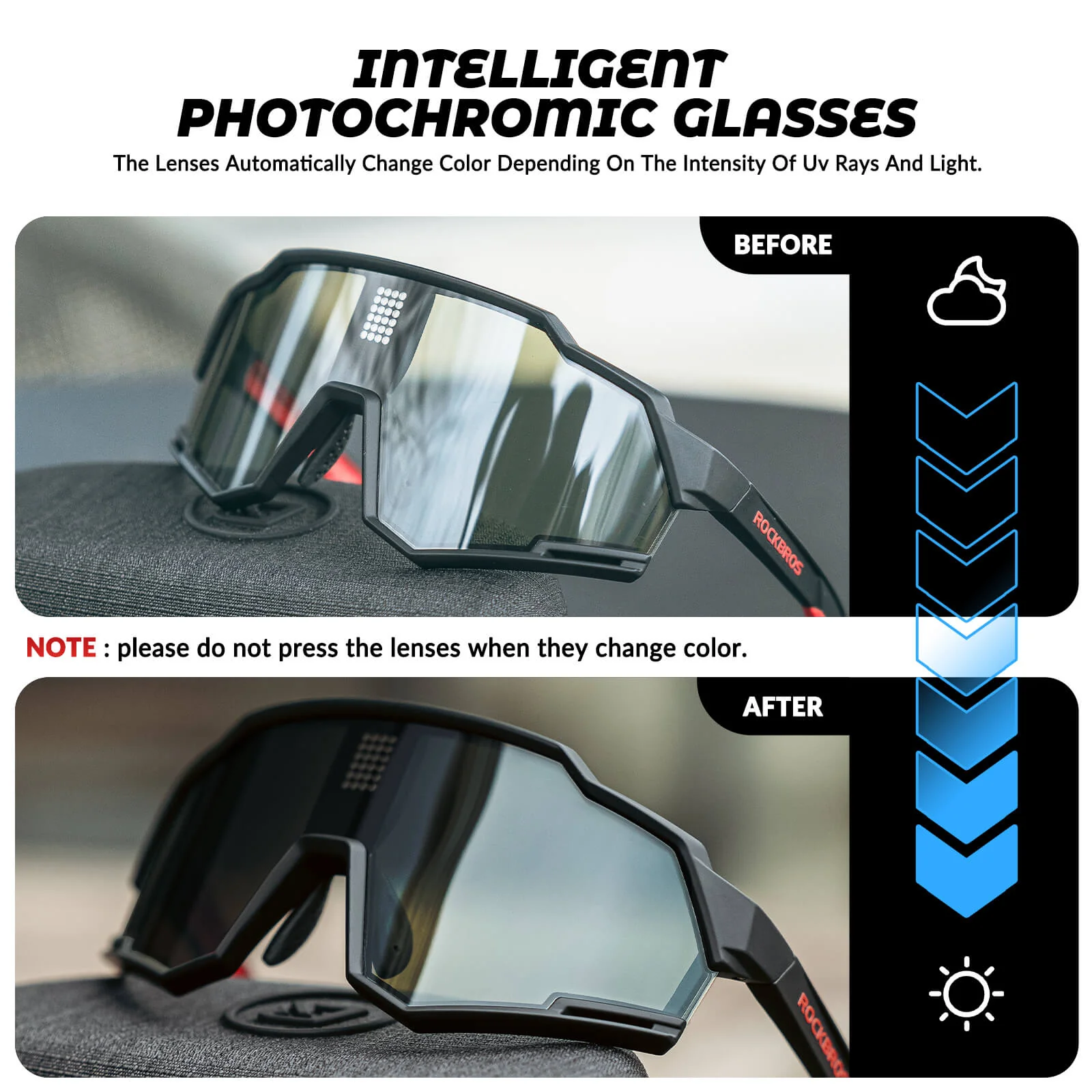 ROCKBROS Cycling Photochromic Electronic Colour Changing Sunglasses Clear - Image 6