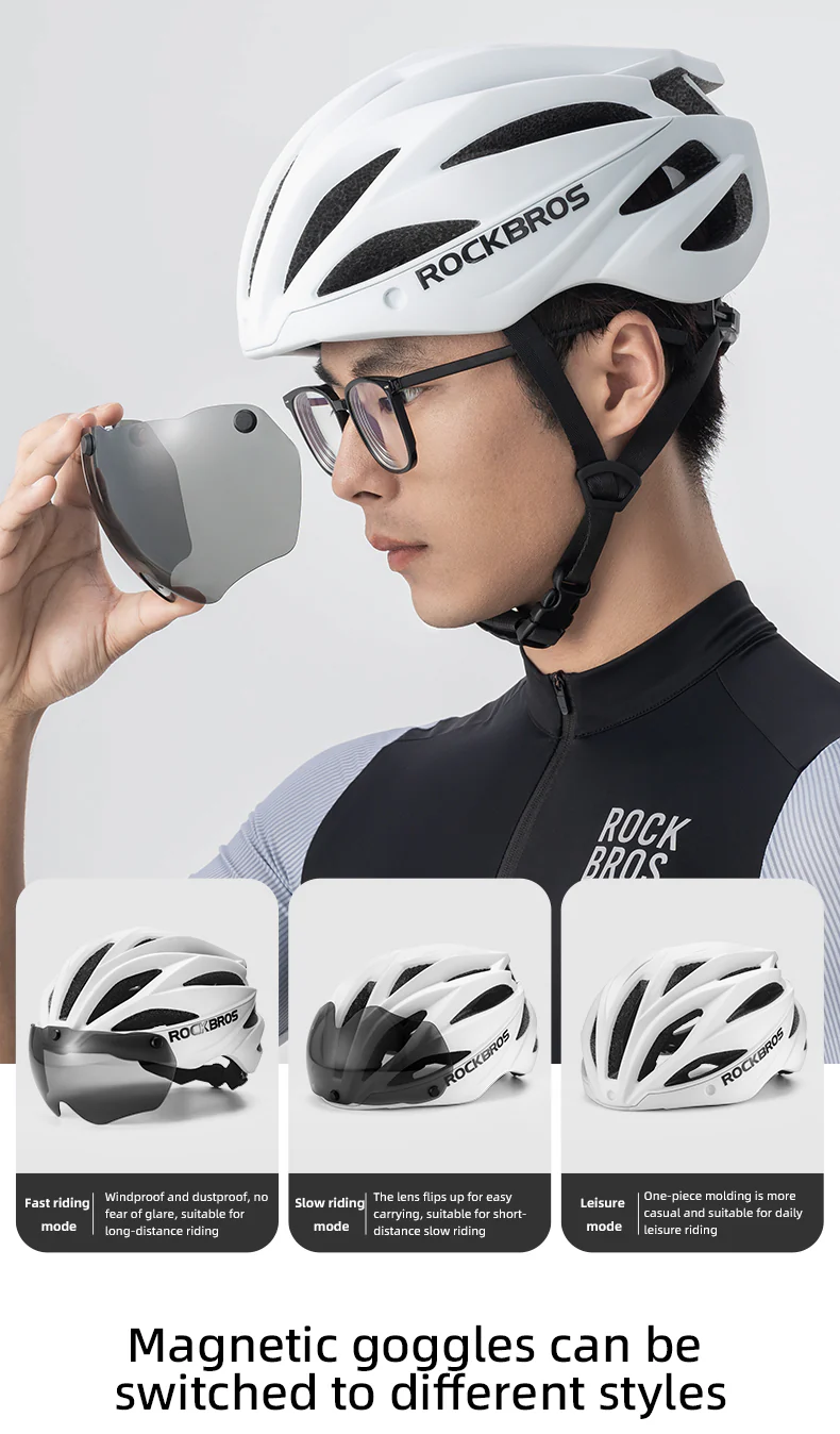 ROCKBROS Cycling Safety Helmet With Removable Goggles - Image 14