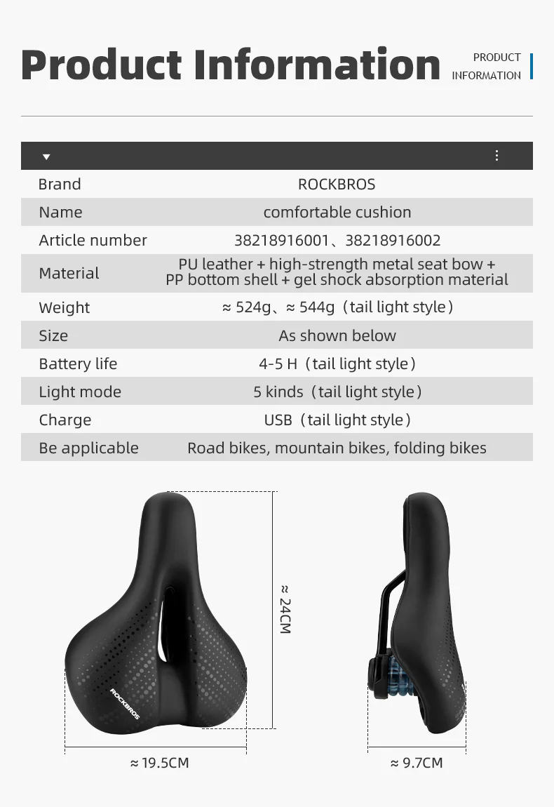 ROCKBROS Cycling Bicycle Bike Saddle Seat Sponge Shockproof Hollow Breathable Soft Cushion - Image 9