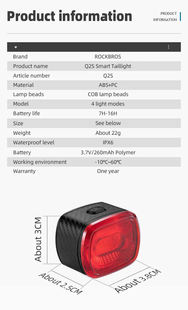 ROCKBROS Cycling Rear Light Q2S/Q2 with 5 Modes - Image 11
