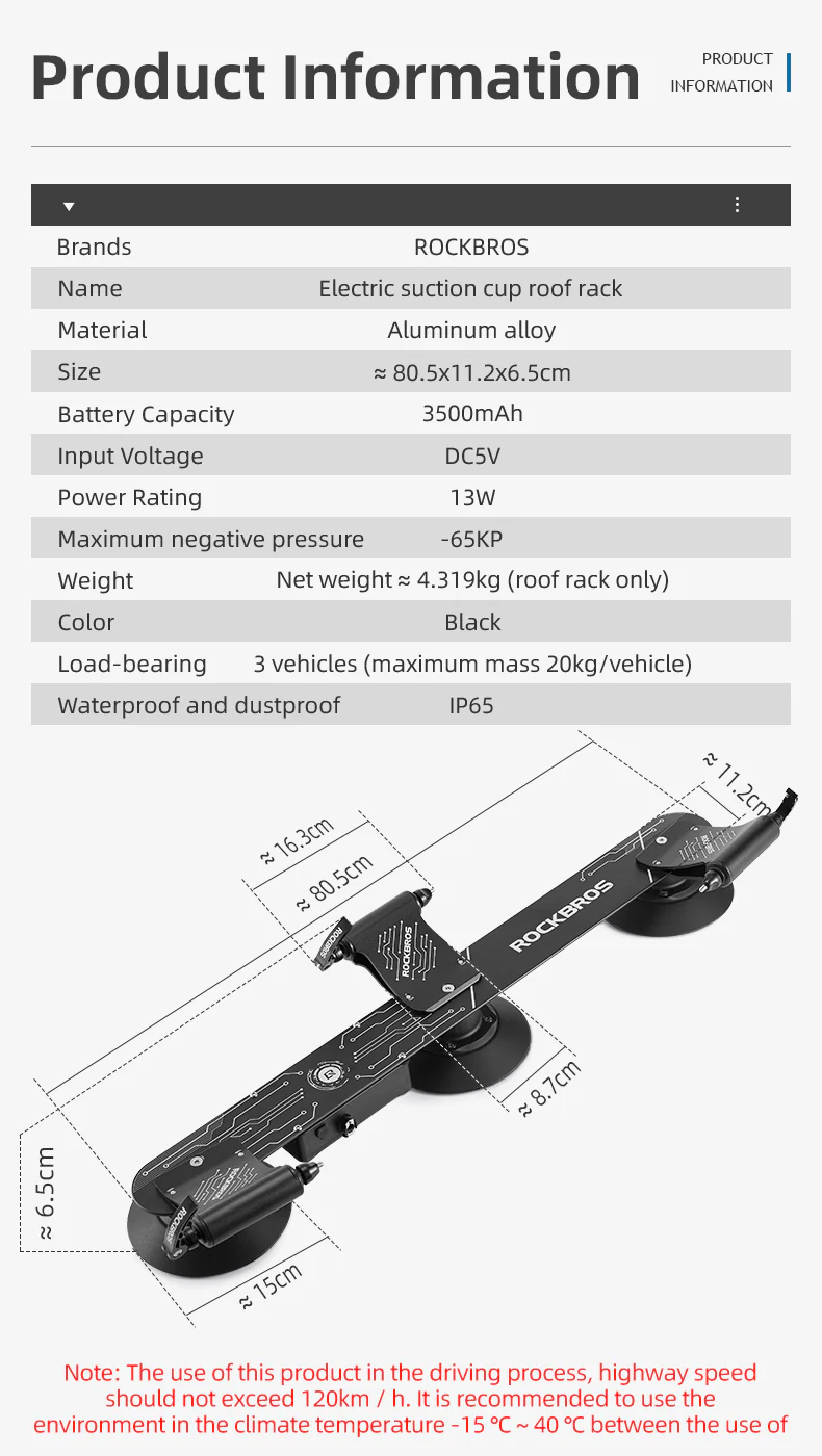 ROCKBROS Electric Suction Cup Roof Rack for 1-3 Bikes - Image 14