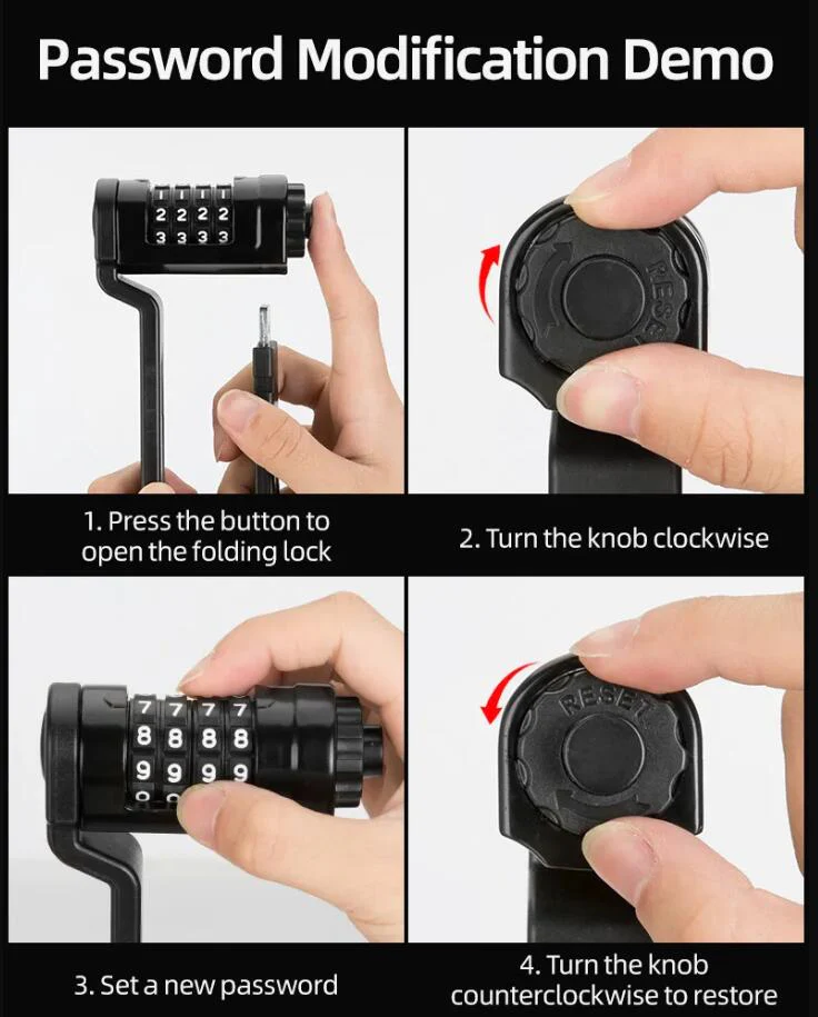 ROCKBROS Folding Bike Lock Combination Bike Lock with Mount Electric Bike Lock Heavy Duty Anti Theft Bicycle Locks with Mounting Bracket 4-Digit Foldable Bike Lock - Image 10