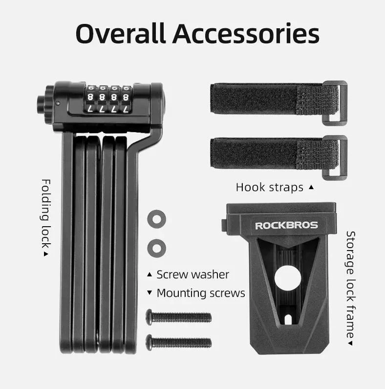 ROCKBROS Folding Bike Lock Combination Bike Lock with Mount Electric Bike Lock Heavy Duty Anti Theft Bicycle Locks with Mounting Bracket 4-Digit Foldable Bike Lock - Image 11