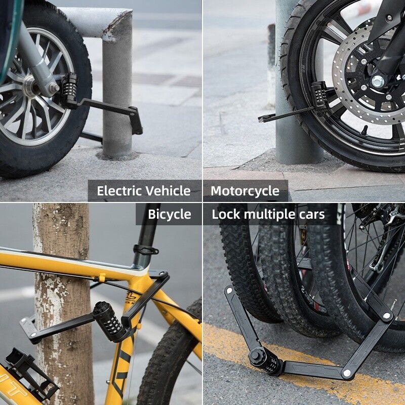 ROCKBROS Folding Bike Lock Combination Bike Lock with Mount Electric Bike Lock Heavy Duty Anti Theft Bicycle Locks with Mounting Bracket 4-Digit Foldable Bike Lock - Image 8