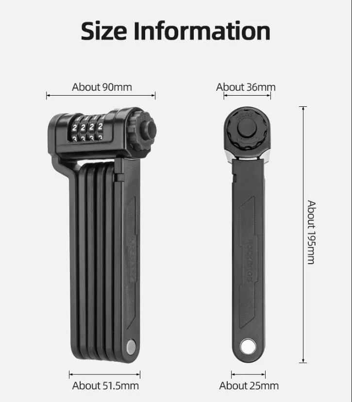 ROCKBROS Folding Bike Lock Combination Bike Lock with Mount Electric Bike Lock Heavy Duty Anti Theft Bicycle Locks with Mounting Bracket 4-Digit Foldable Bike Lock - Image 9