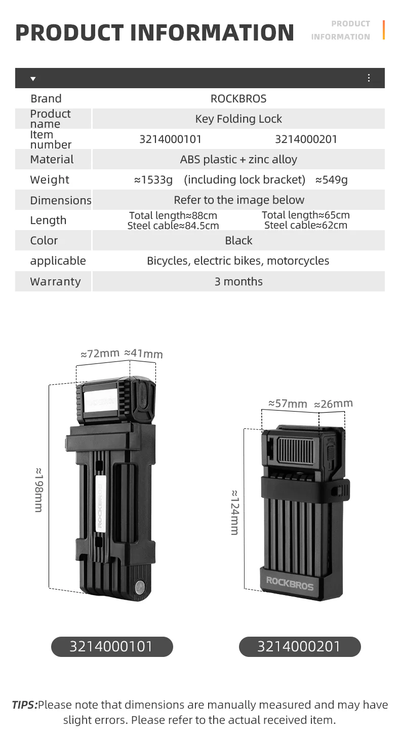 ROCKBROS MTB Road Bike Lock Key Folding Lock E-Bike Motorcycle Steel Lock Portable Antirust Anti-theft - Image 15