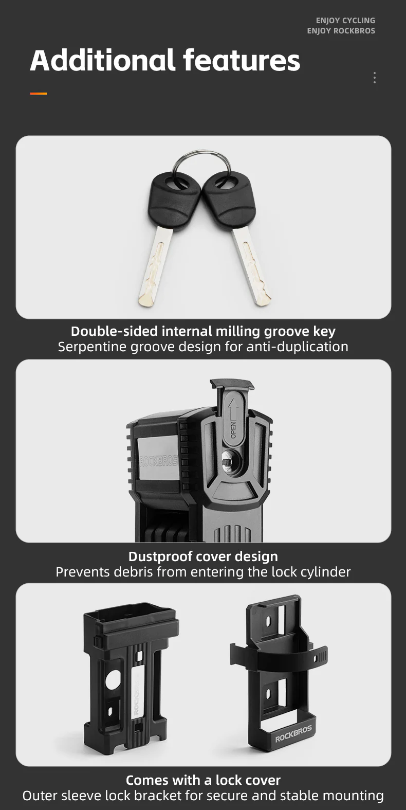 ROCKBROS MTB Road Bike Lock Key Folding Lock E-Bike Motorcycle Steel Lock Portable Antirust Anti-theft - Image 16
