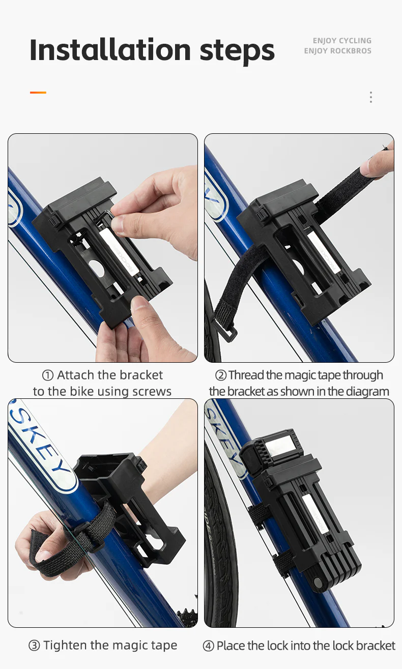 ROCKBROS MTB Road Bike Lock Key Folding Lock E-Bike Motorcycle Steel Lock Portable Antirust Anti-theft - Image 17