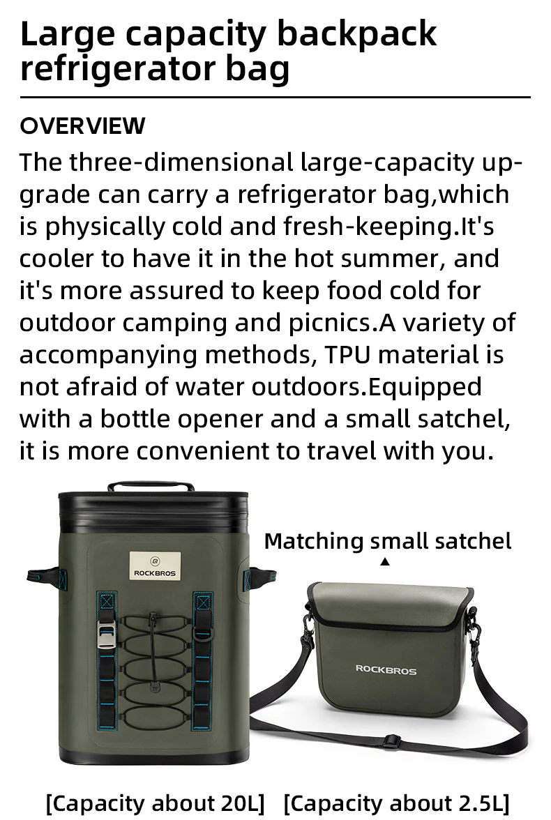 ROCKBROS Outdoor Backpack Cooler Bag Hiking Camping Picnic Insulated Storage Bag - Image 3