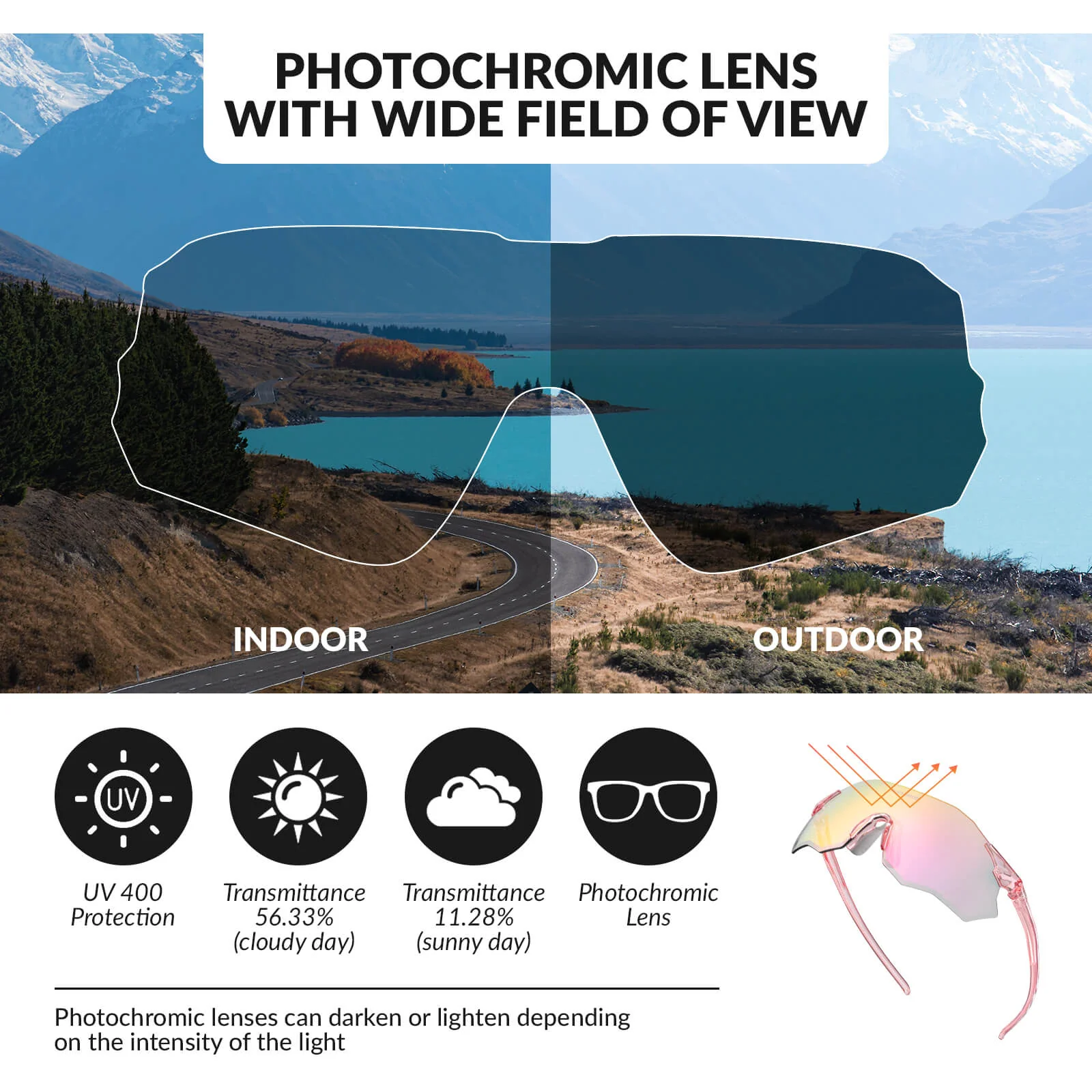 ROCKBROS Photochromic Cycling Glasses UV400 Protection TR90 Frame - Image 9