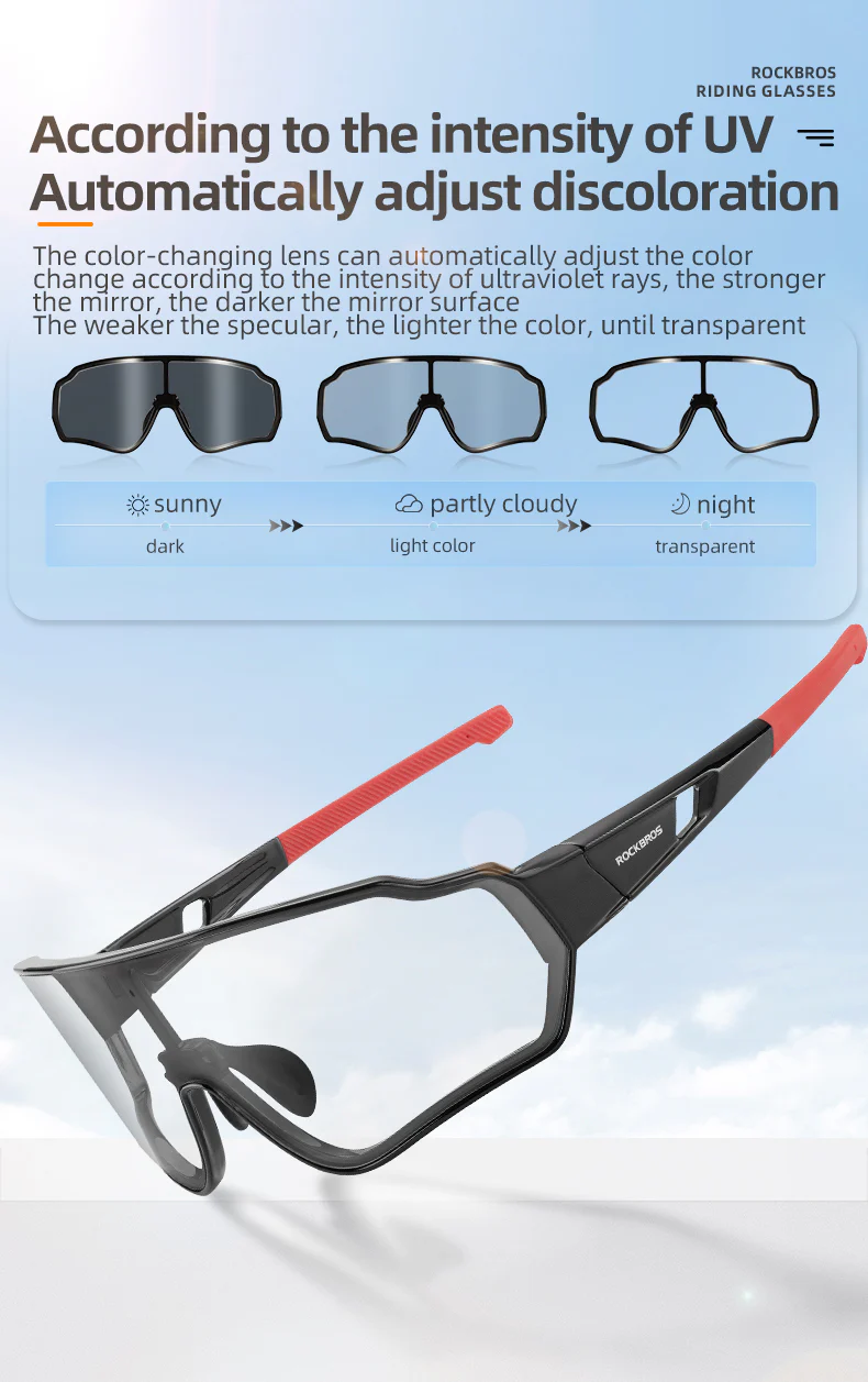 ROCKBROS Full Frame Photochromic Cycling Sunglasses with UV400 Protection - Image 4