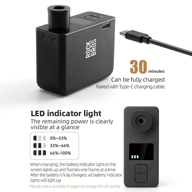 ROCKBROS AS1 PRO Portable Mini Electric Bike Pump - 120PSI with LED Screen - Image 3
