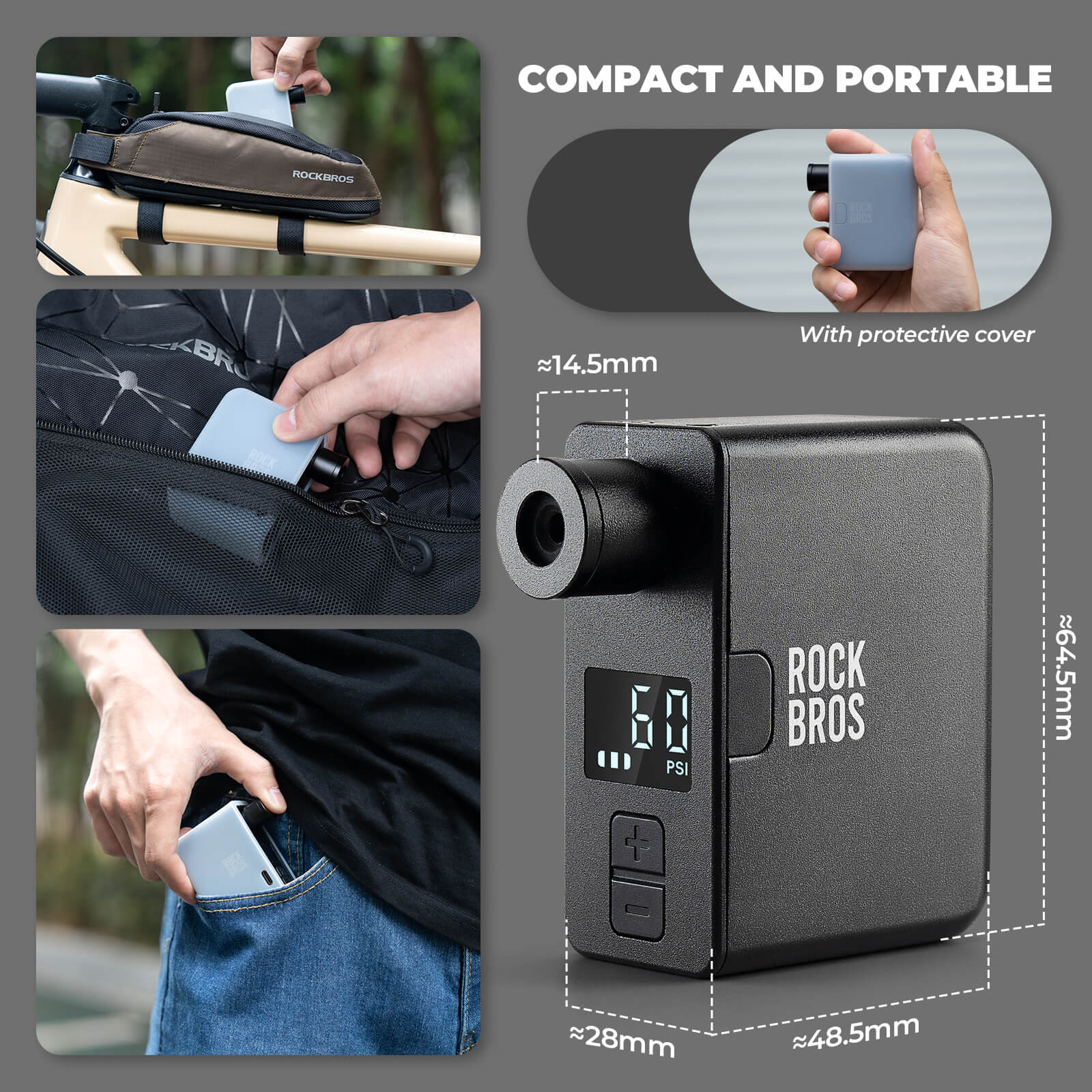 ROCKBROS AS1 PRO Portable Mini Electric Bike Pump - 120PSI with LED Screen - Image 5