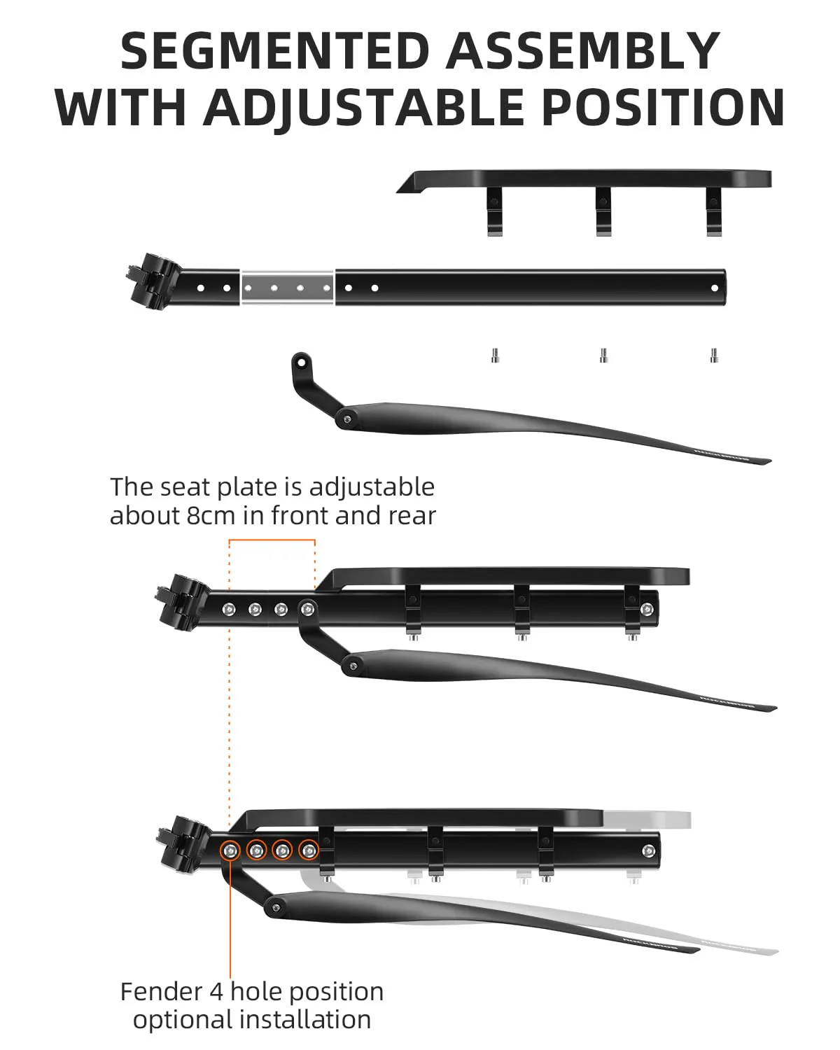 Rear Bike Cargo Rack with Fender Adjustable Fits 26"-29" Bikes - Image 3