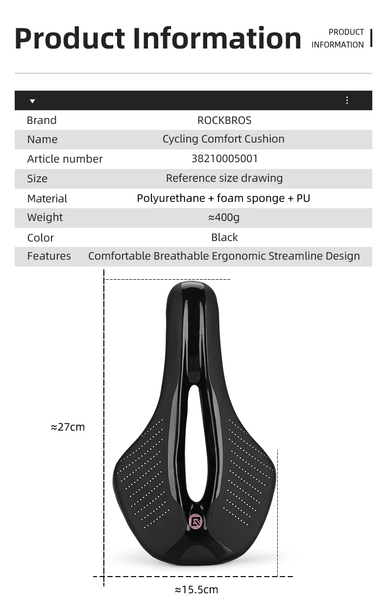 ROCKBROS Cycling Bicycle Saddle MTB Road Bike Seat Hollow Comfort Cushion - Image 7