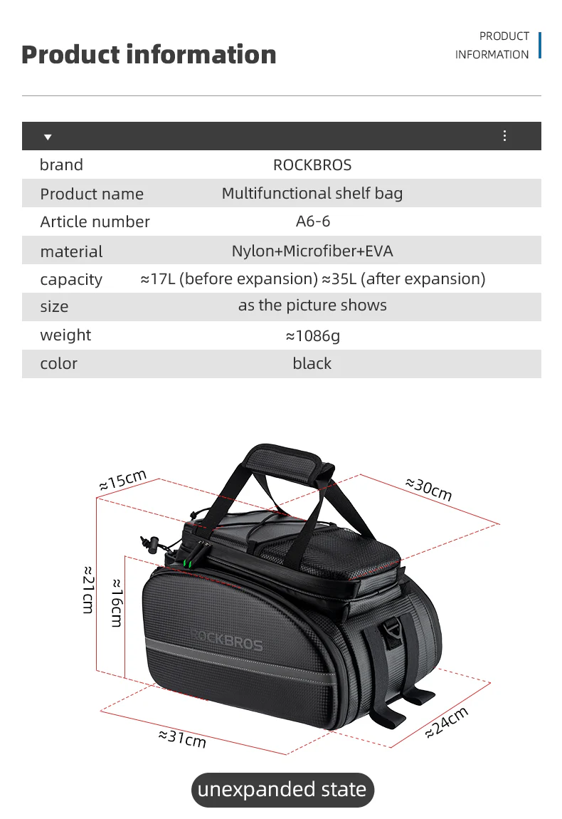 ROCKBROS Deluxe Bicycle Pannier Bike Bag with Extendable Compartments - Image 14