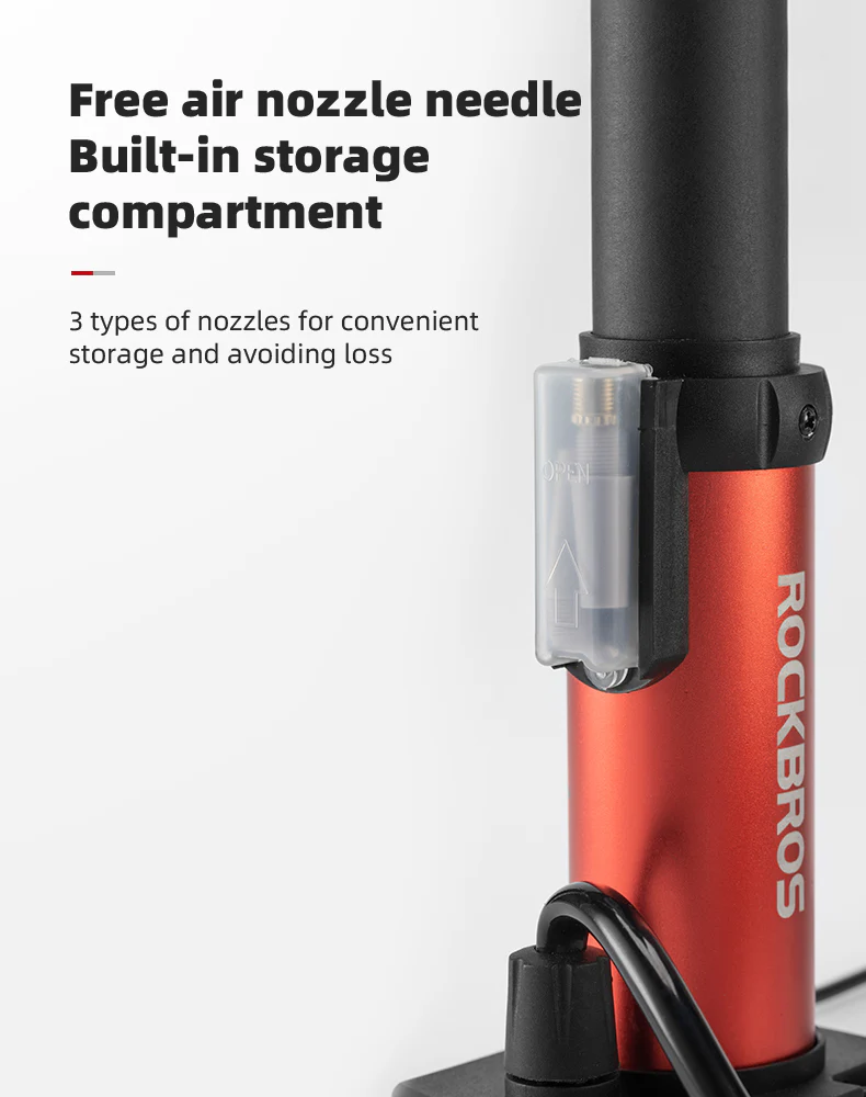 ROCKBROS Universal Pump 80PSI Aluminum Alloy Air Inflator Foot Bike Pump Gauge - Image 10
