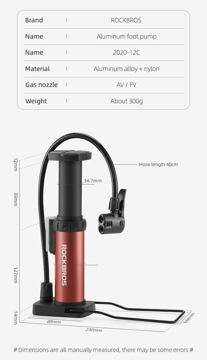ROCKBROS Universal Pump 80PSI Aluminum Alloy Air Inflator Foot Bike Pump Gauge - Image 3