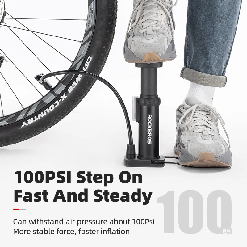 ROCKBROS Universal Pump 80PSI Aluminum Alloy Air Inflator Foot Bike Pump Gauge - Image 4